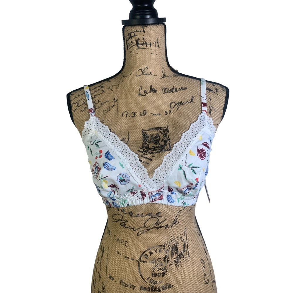 (D-106)Colsie Women’s Bralette Bra Size M White Floral Lace‎ Trim NWT